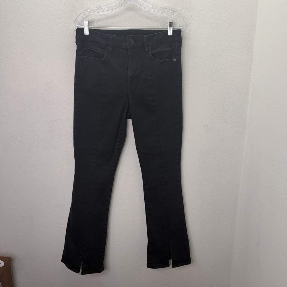 American Eagle Hi Rise Skinny Kick Jeans Sz 12 S Black Flare Next Level Stretch